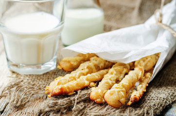 cheese bread sticks with milk