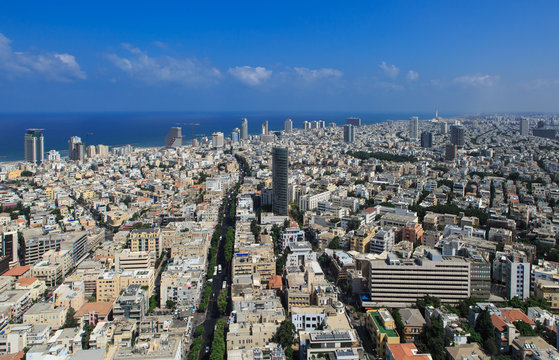 Panorama of Tel Aviv. The view from the top floor of a skyscraper
