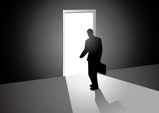 Man Walking Into A Bright Door