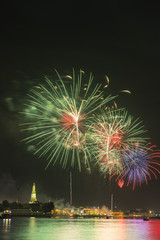 Firework at Wat arun under new year 2016 celebration time, Thail