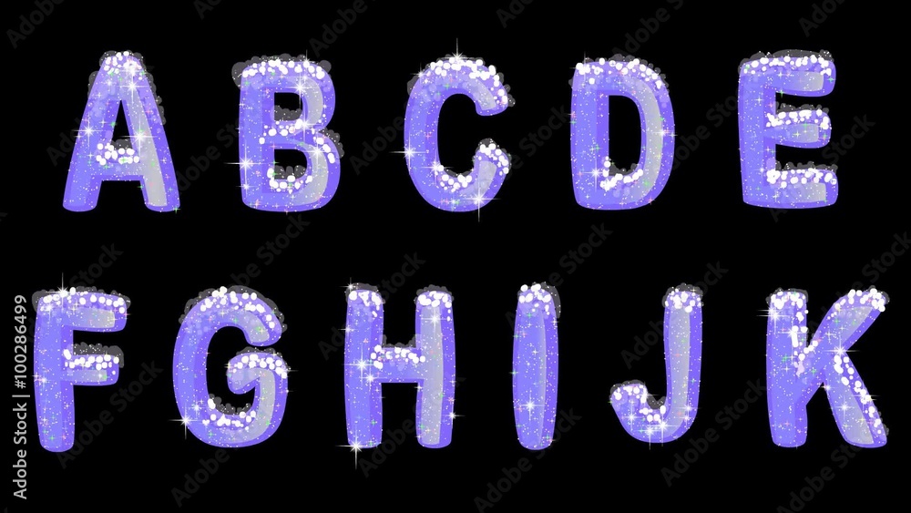 Fototapete dynamic alphabet set with growing snow drift including application example. 2d computer animation