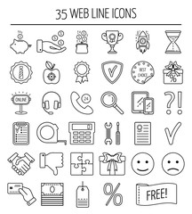 Set of linear web icons. Line icons for business, web development and landing page. Flat design. Vector
