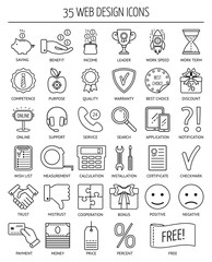 35 linear web icons. Line icons for business, web development and landing page. Flat design. Vector