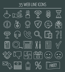 35 linear web design icons. Line icons for business, web development and landing page. Flat design. Vector