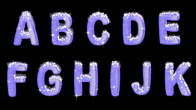 Dynamic alphabet set with growing snow drift including application example. 2D computer animation