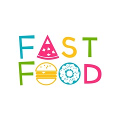 Fototapeta na wymiar logo fast food with donut, hamburger and pizza. Vector design logo. Vector illustration