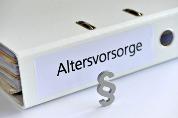 Altersvorsorge, rechtliche Aspekte, Geldanlage, Sparverträge, Paragraph, Ordner, Lebensplanung,...