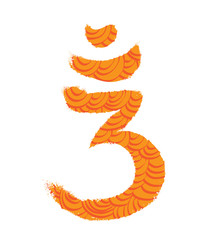 Calligraphy OM, AUM religious symbol. Grunge omh symbol, hand writting with pattern. Assamese, Bengali, Oriya version of sign. OM mean peace, harmony. Om vector illlustration, artistic painting.
