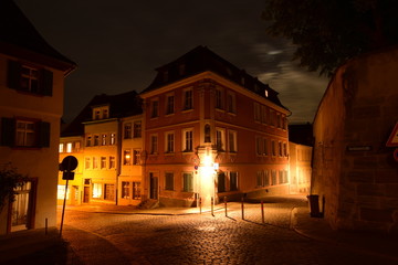 Night view in the historical town of Bamberg, Bavaria, region Upper Franconia, Germany