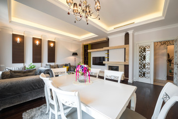 Living and dining room in apartment interior