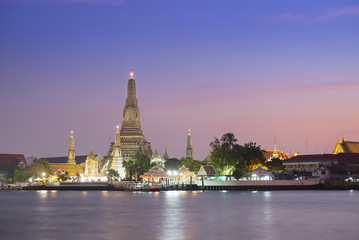 Wat Arun Temple after finished construction in twilight time at