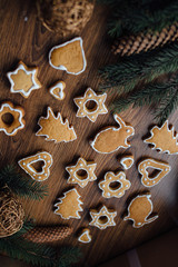 Christmas cookies lying on the table with presents