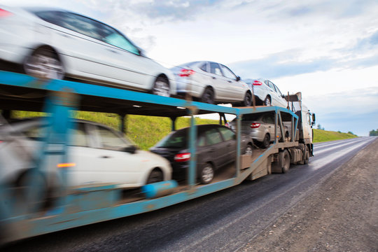 transportation of car on semi-trailer