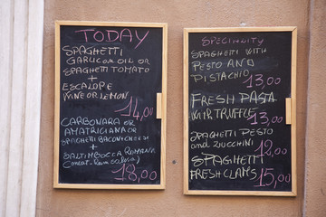 Obraz premium Italian Food Menu on Wall