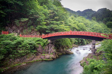 Fototapeta premium Long exposure of Shinkyo Bridge in Nikko, Japan. Wide angle