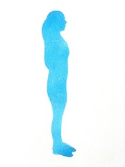blue watercolor silhouette of woman standing