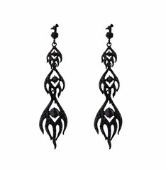 Black earrings with black crystals on a white background