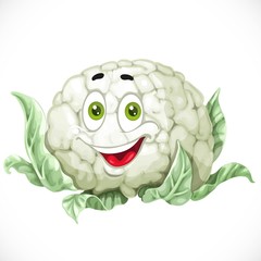 Cartoon smiling cauliflower isolated on white background