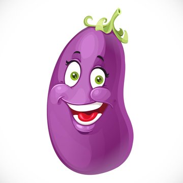 Cartoon smiling eggplant isolated on white background