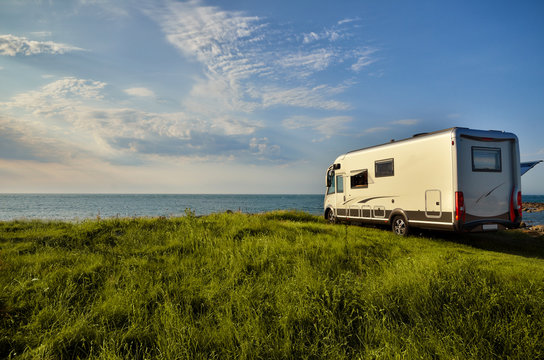 Recreational vehicle in a meadow