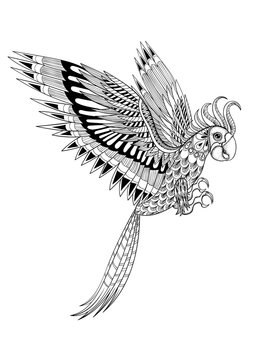 Hand drawn artistically ornamental tribal Parrot, bird totem for