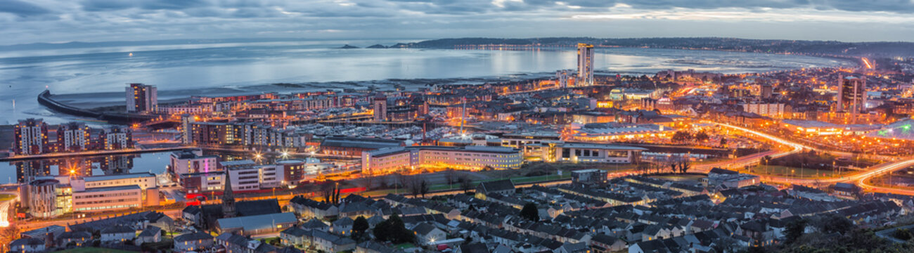 An Evening View Of Swansea Centre And The Bay Area Taken From Kilvey Hill January 2016