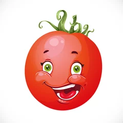 Fotobehang Cartoon smiling red tomato isolated on white background © Azuzl