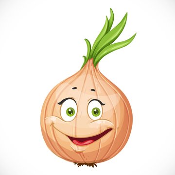 Cartoon smiling onions isolated on white background