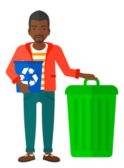 Man with recycle bins.