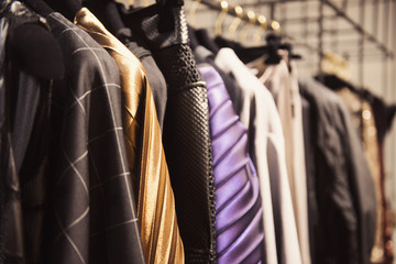 Naklejka premium Women clothing in a retail shop. Fashion and shopping concept.