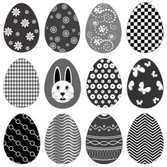 A set of monochrome easter eggs decorated with ornament