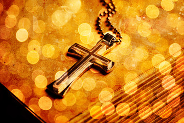 Closeup of silver Christian cross