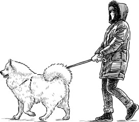 girl and her dog on a stroll