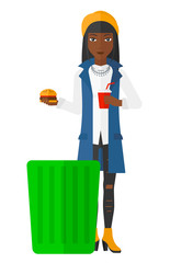 Woman throwing junk food.