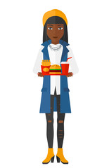 Woman with fast food.