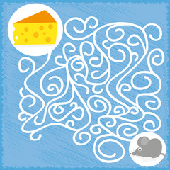 Easy maze game for children with a cartoon  mouse and cheese