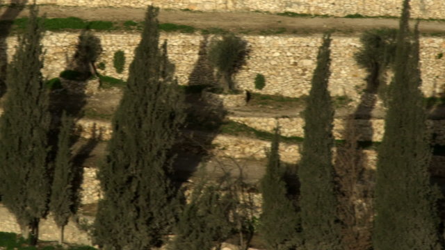 Royalty Free Stock Video Footage of terraced Kidron Valley walls filmed in Israel at 4k with Red.