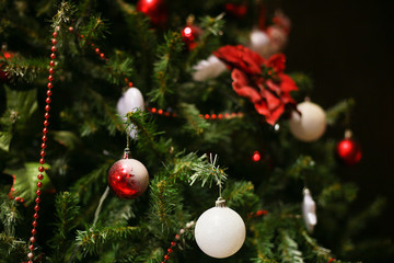 Christmas tree, new year, balloons, Santa Claus, fireplace