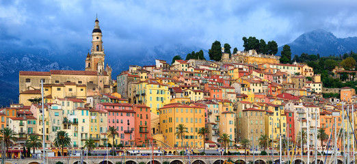 Panoramic view of the old town of Menton, Provence, France