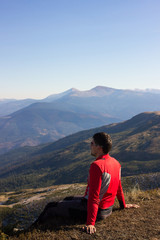 Man hiking in the mountains.