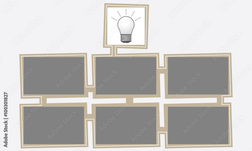 Poster six abstract text boxes for your text and bulb icon