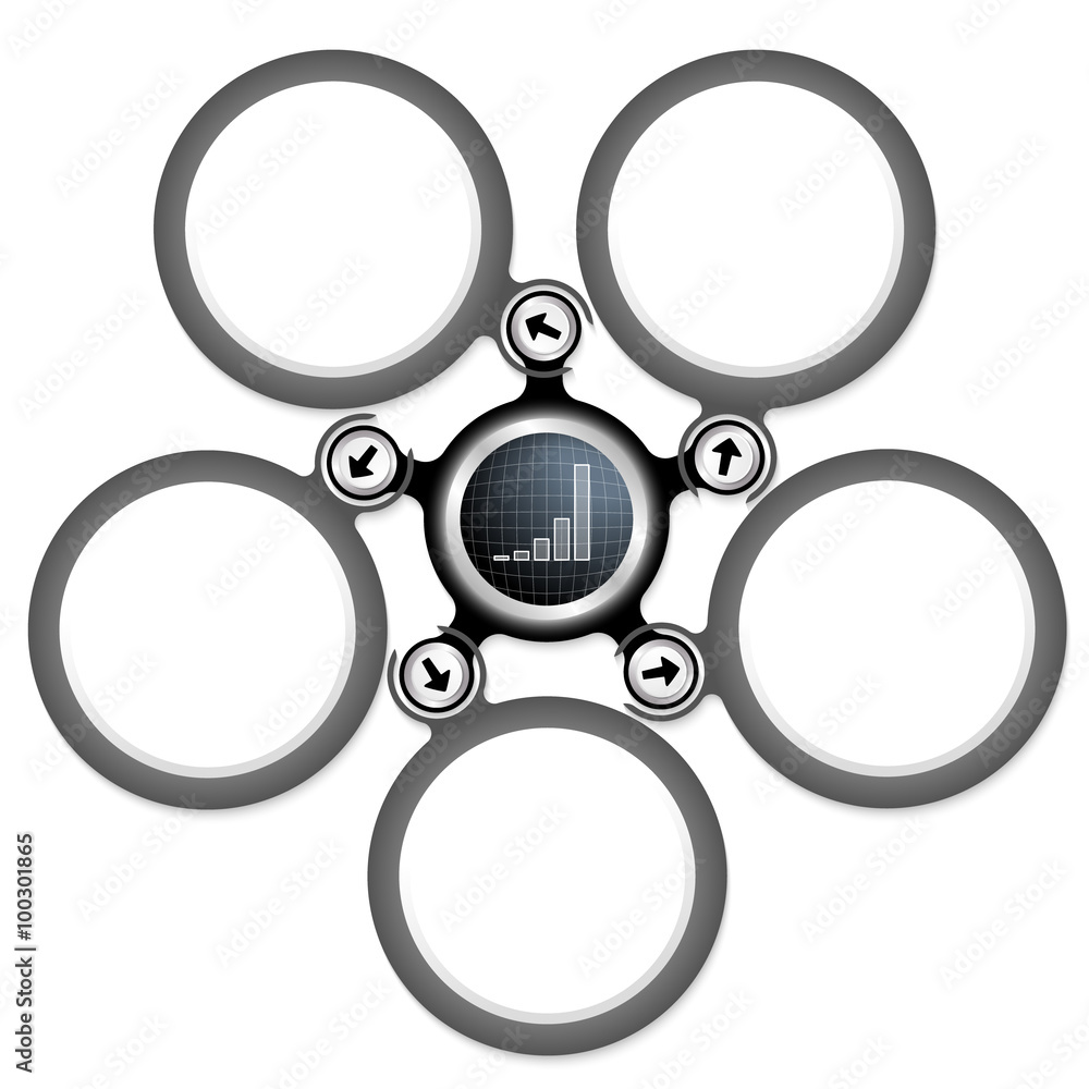 Poster five colored circular text boxes and graph