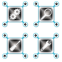 Set of four icons with silver different tools