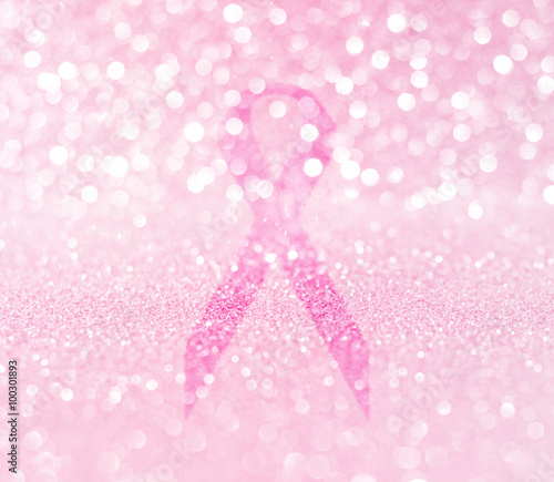 “breast cancer awareness pink ribbon on glitter bokeh background” Stock