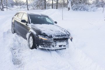car stuck in snow, winter concept