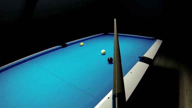 Nine ball pool billiards - indirect pocketing of the nine ball seen from cue point of view