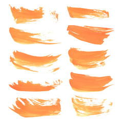 Obraz premium Realistic strokes wet orange paint on a white surface 3. Vector