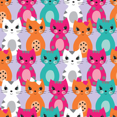 Obraz premium Seamless pattern with colorful cute cats for children