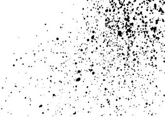 Dust overlay, distress grunge dirty grain vector texture, Simply Grainy grunge black abstract texture effect on a white background. Black ink blow explosion on black background. Paint spray, drop.