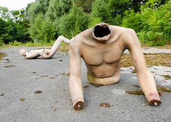 Lancashire, England, 06/08/2013, Abandoned theme park mannequins left to decay